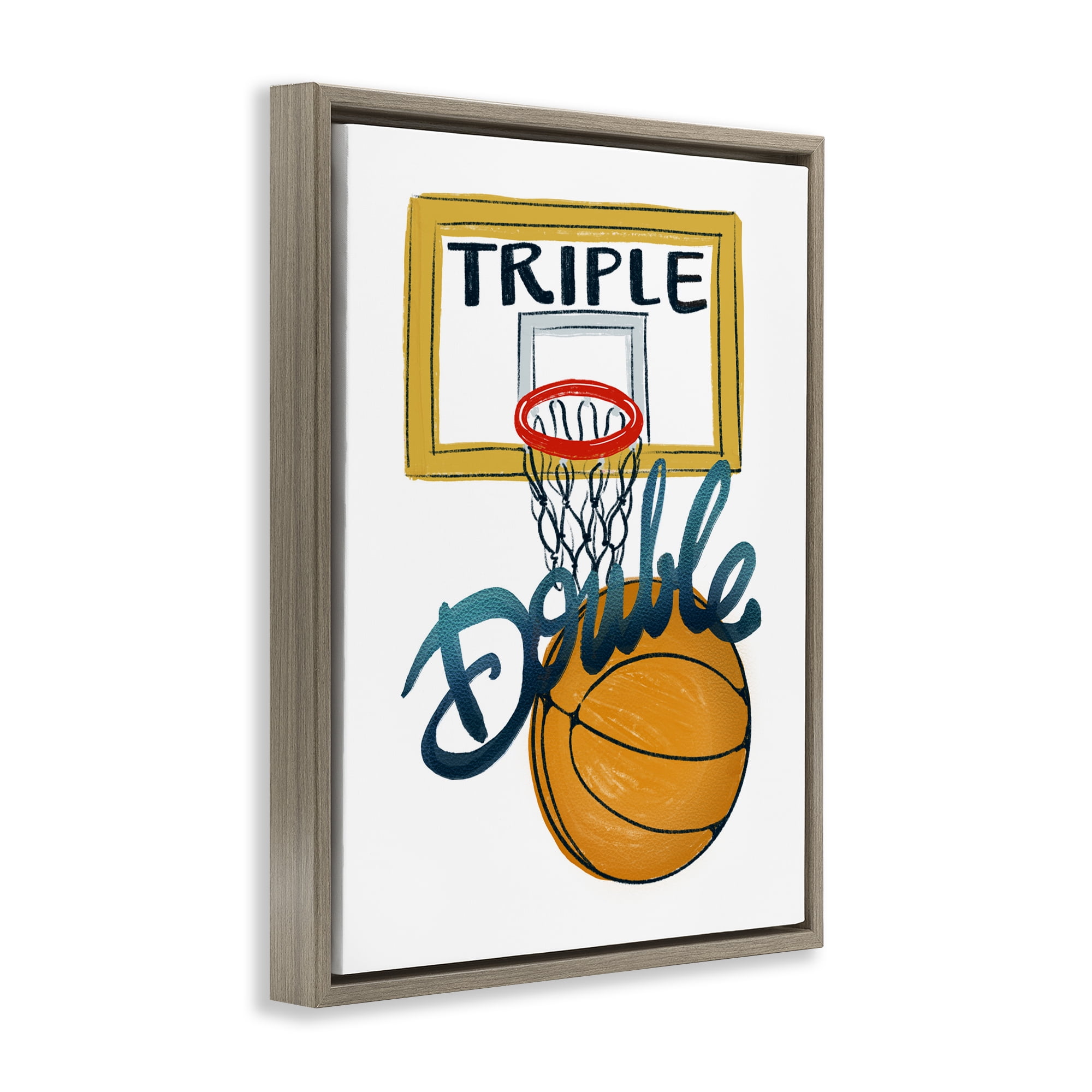 Triple Double Basketball Brown Framed Floater Canvas Wall Art, design by Connie Summers