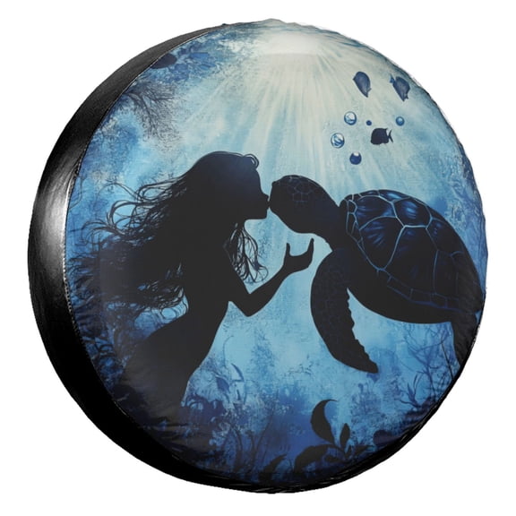 KAKALAD Mermaid Kiss Sea Turtle Silhouette Spare Tire Cover Universal Vehicle Accessories Buckle Car Tools 14”in