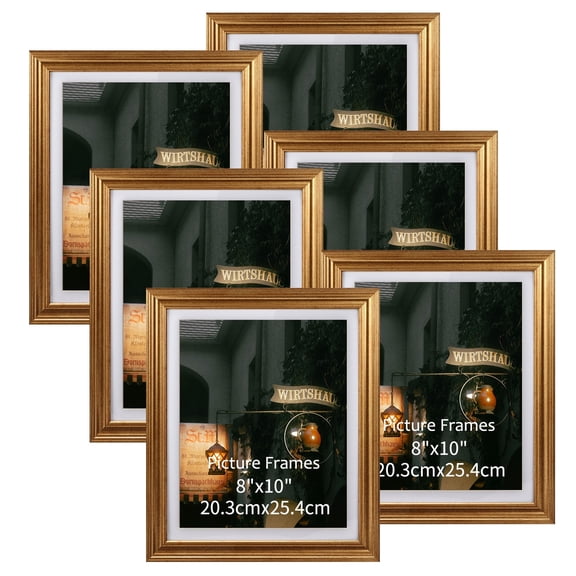 8x10 Picture Frame Set of 6, Gold Photo Frame for Wall Mount or Tabletop