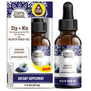 GuruNanda Cold Pressed Black Seed Oil with Vitamin D3, E & K2 - for Skin, Bone & Immune Health - 2 fl oz