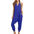 thumbnail image 1 of Jumpsuits for Women Halter Backless Summer Rompers Beam Foot Long Pants One Piece Outfits Playsuits with Pockets, 1 of 6