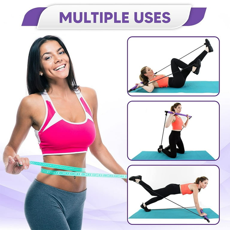 Adjustable Pilates Bar with Resistance Bands, Portable Pilates Bar Stick  for Home Workout, Adjustable Pilate Bar for Gym Fitness，Purple 