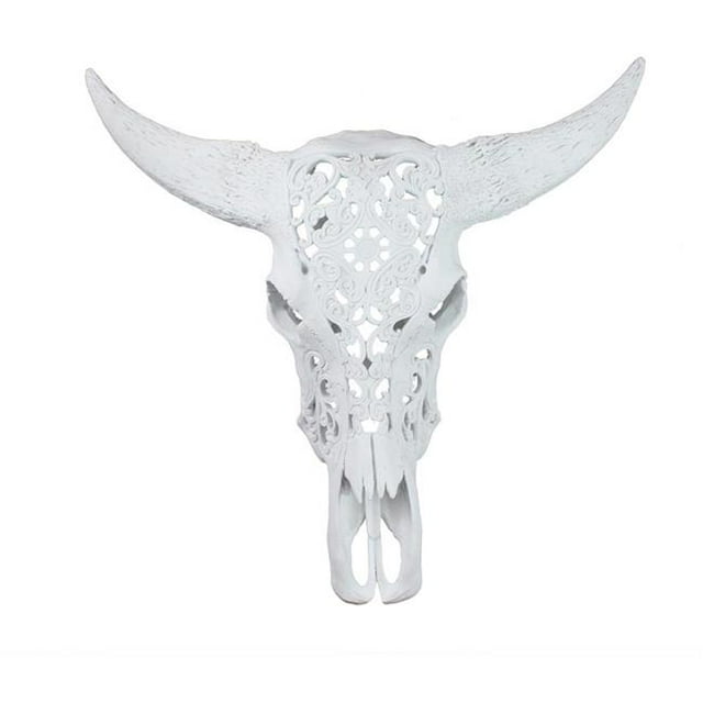Benzara BM161291 Modish Polyresin Bull Skull Wall Decor, White