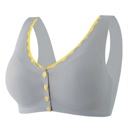

QLEICOM Everyday Bras for Women Comfort Lift Wirefree Bra Sexy Front Button Shaping Cup Shoulder Strap Underwire Bra Plus Size Bras Extra-Elastic Wirefree Bras Dark Gray Cup 46/105BC