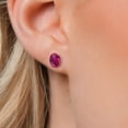 thumbnail image 3 of Gem Stone King 14K Yellow Gold Red Created Ruby Double Notch Stud Earrings | 2.70 Cttw | Gemstone July Birthstone | Oval 8X6MM | Gold Earrings for Women Men, 3 of 6