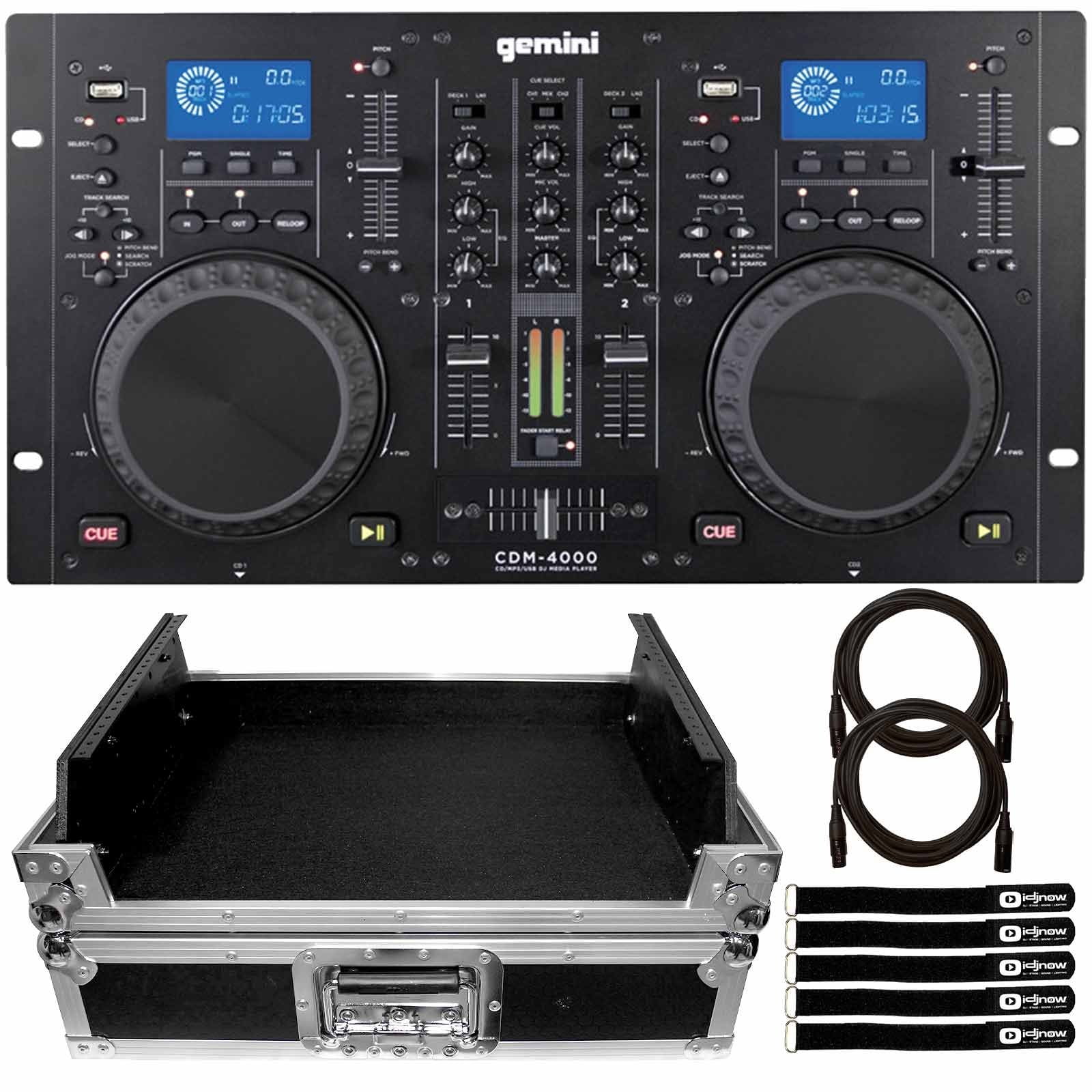 Gemini CDM4000 CD/MP3/USB DJ Media Player with Rack Mount 19" Mixer Case Package