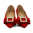thumbnail image 2 of XYD Women Comfort Bowknot Pearls Buckle Flats Pointed Closed Toe Chunky Low Heel Slip On Loafers Shoes Size 11 Red, 2 of 4