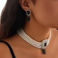 thumbnail image 3 of Ingemark Luxury Multilayer Imitation Pearl Chain Necklace Rhinestone Pendant Stud Earrings for Women Elegant Wed Jewelry Set New, 3 of 4