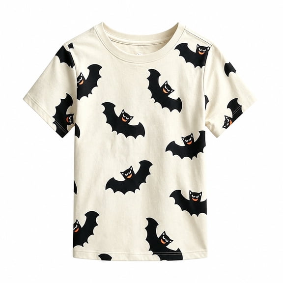 CONFREE Halloween Boys Short Sleeve Tshirts Crew Neck Bat Graphic Soft Hallowmas T-Shirts for Kids