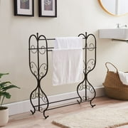 Kings Brand Furniture Freestanding Pewter Metal Towel Rack Stand with 3 Bars for Bathroom