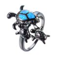 thumbnail image 2 of Unisex Blue Fire Opal Turtle Ring Copper Plated European American Design Inlay Gemstone Fashion Ring Everyday, 2 of 6