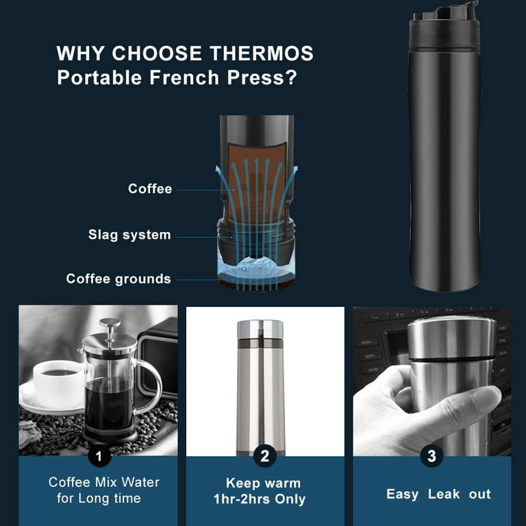 Stainless Steel French Press Coffee Maker Vacuum Insulated Portable Mug Tea  Cup