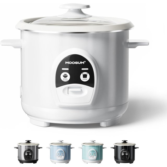 MOOSUM Electric Rice Cooker with One Touch for Asian Japanese Sushi Rice, 3-cup Uncooked/6-cup Cooked, Fast&Convenient Cooker with Ceramic Nonstick Coating inner pot, Auto Warmer, White