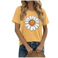thumbnail image 2 of Womens Tops Round Neck Short Sleeves Daisy Print Summer Fitted Casual T-shirt Yellow M, 2 of 5