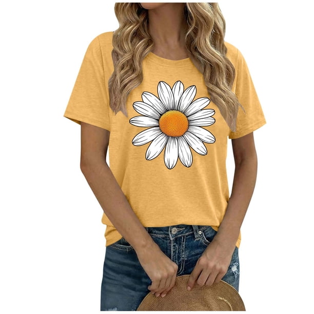 Camiseta de Manga Corta de Verano para Mujeres con Estampado Casual de Moda con Cuello Redondo