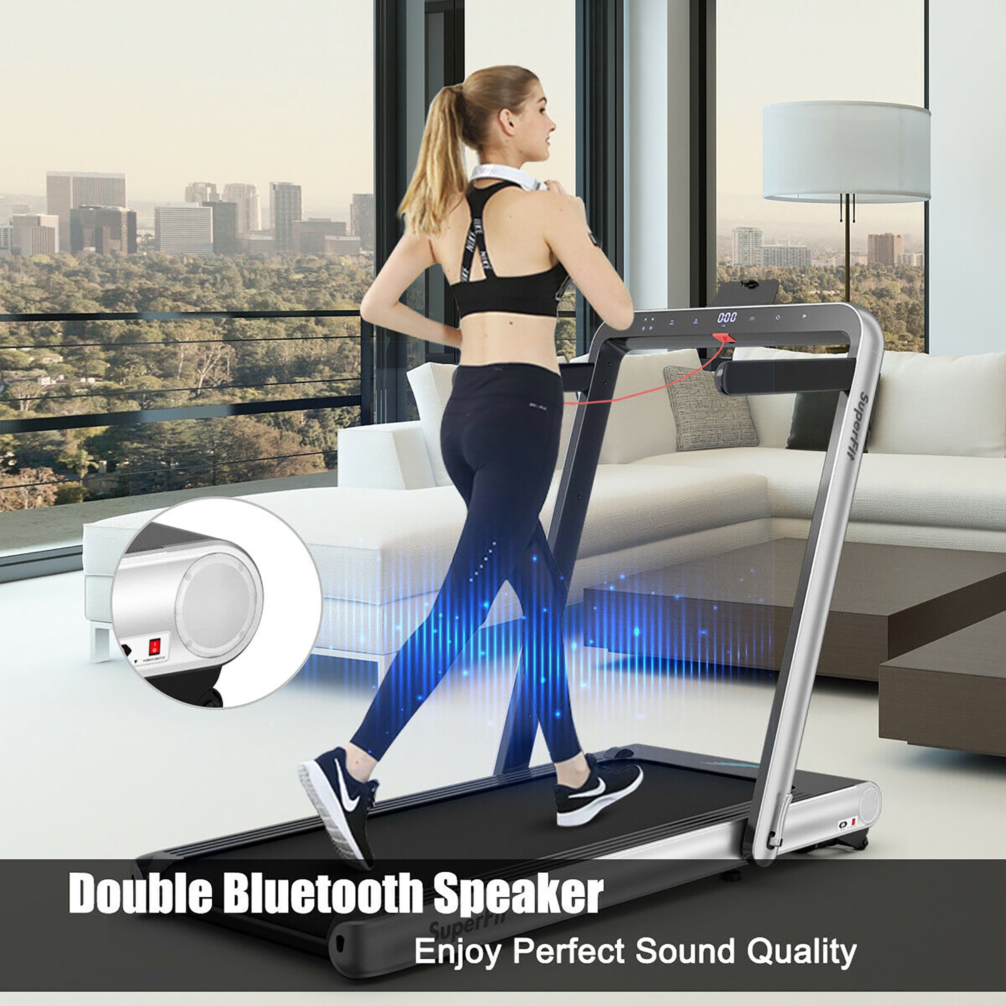 Costway 4.75HP 2 In 1 Folding Treadmill W/Remote APP Control Silver