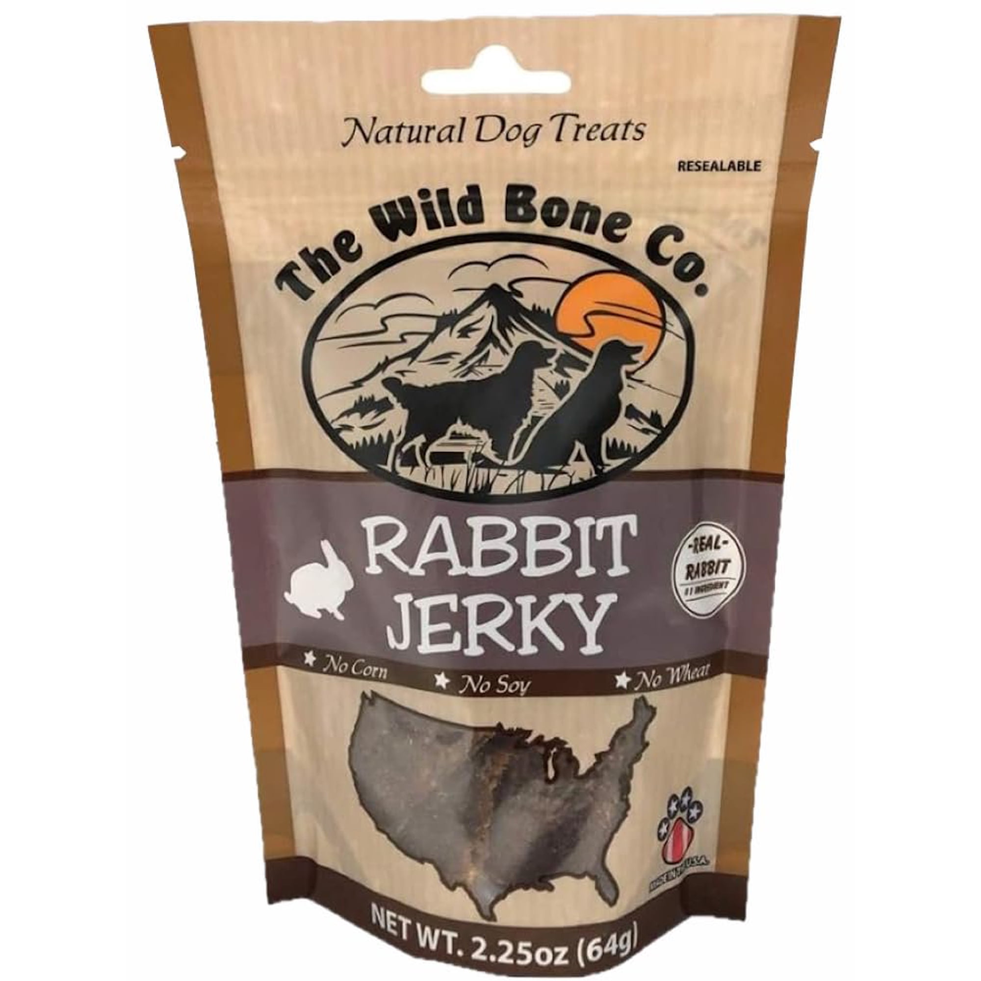 Wild Bone Company Rabbit Jerky Natural Dog Treats, 2.25 Ounces, Made in The USA