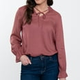 thumbnail image 1 of Elsie & Zoey Merrick Ruffle Tie Keyhole Neck Long Sleeve Blouse for Women, 1 of 6