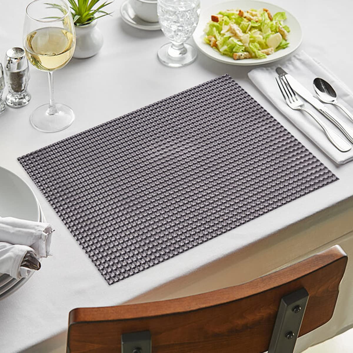 Placemats Set of 12 for Dining Table, Table Placemats, Rectangular PVC Vinyl, 18x12 Inches - Black Brown