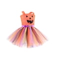thumbnail image 5 of Toddler Girls Halloween Dress Pumpkin Lantern Mesh Back Bowknot Sleeveless Summer Dresses Girls Size 4-5T, 5 of 7