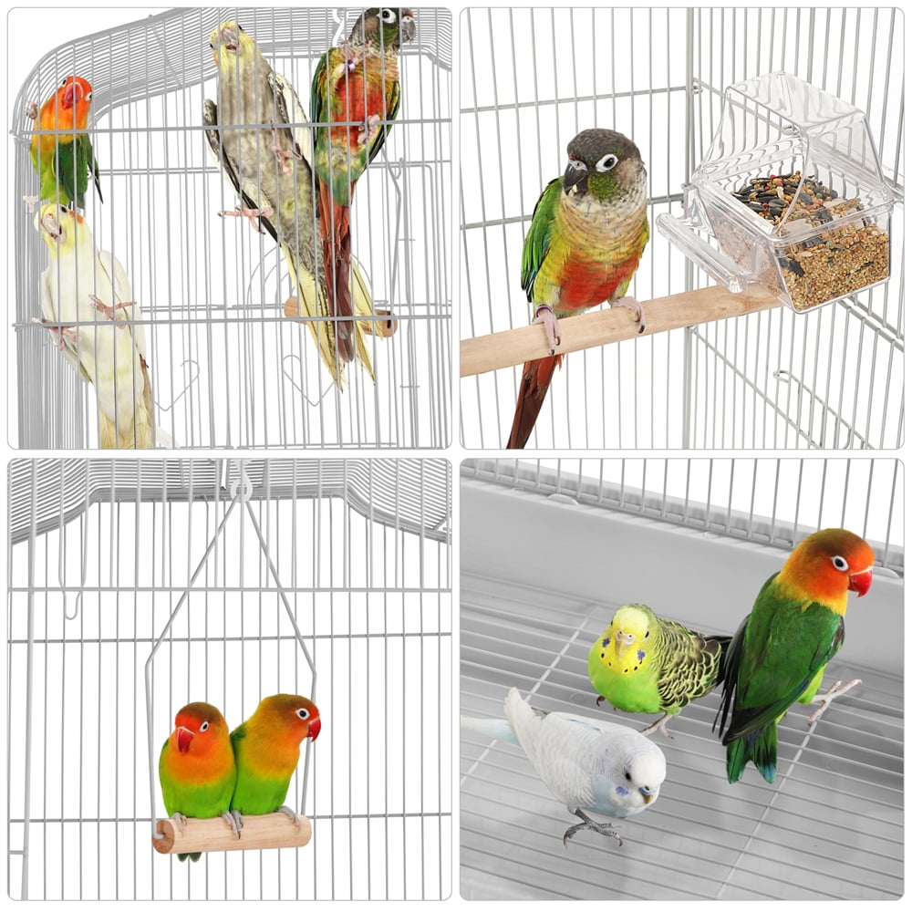 Alden Design 64" Large Rolling Metal Bird Cage with Open Top, Light Gray