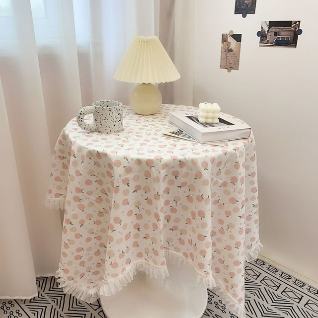 Amzcrzy Short Pile Velvet Tablecloth Tassel Lace Tablecloth Fruit and Floral Print Round Tablecloth Decorative Tablecloth for Home Kitchen and Bedroom Suitable for Home Decor Home Decor