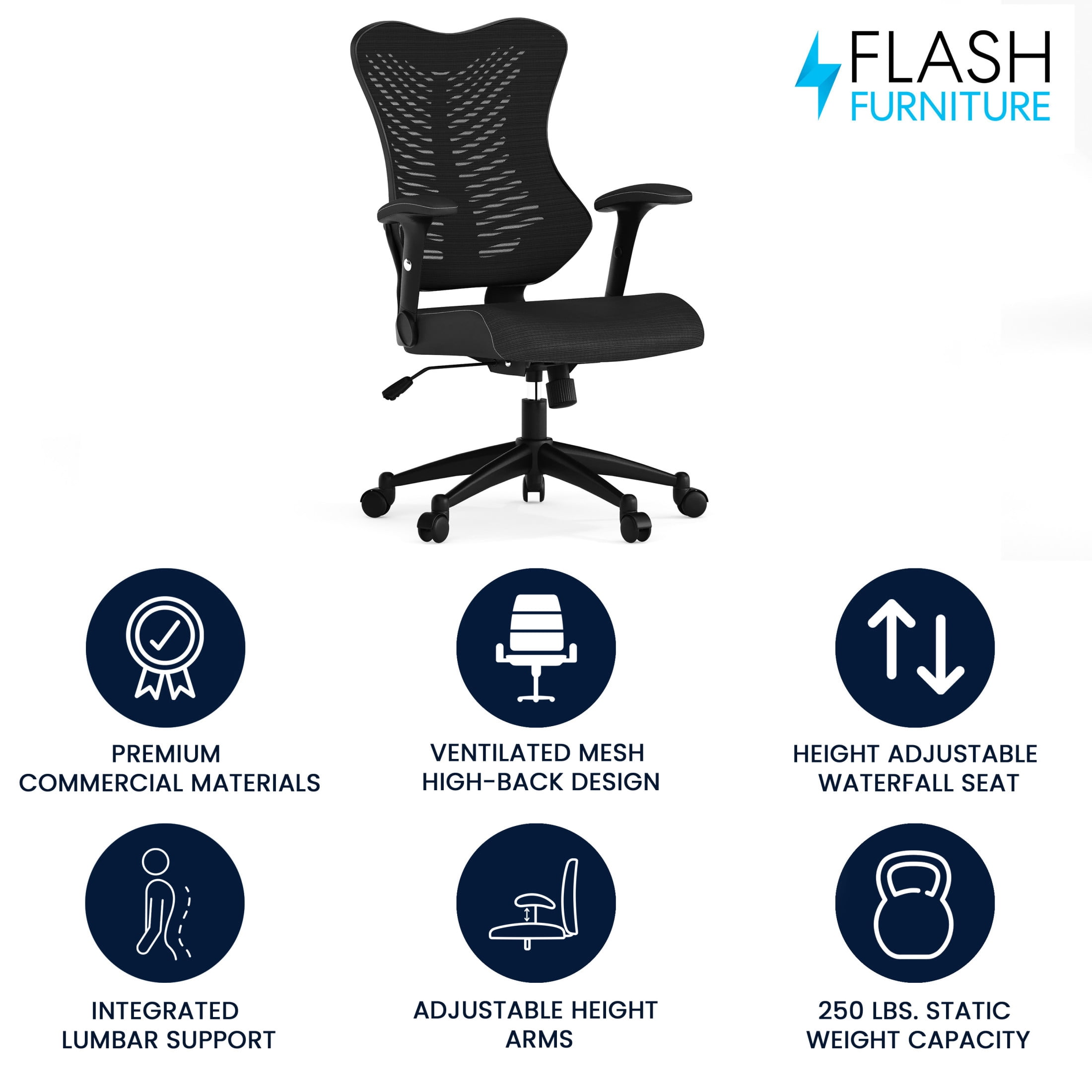 Flash Furniture Kale Ergonomic High-Back Swivel Office Chair with Adjustable Seat Height, Black
