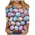 thumbnail image 2 of Uootdi Womens Tops 3/4 Sleeve Crewneck Easter Egg Floral Print Spring Brunch Outdoor Gatherings Tees Blouses Camis Gift, 2 of 5
