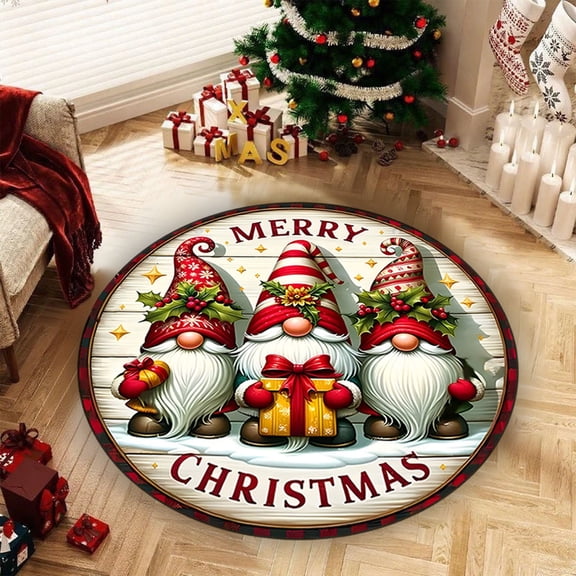 FastXmas Christmas Round Bathroom Shower Rug Washable Circle Bath Mat Non Slip Absorbent Bathtub Rug Front Door Mat Xmas Winter Decor Carpet for Entrance Kitchen Bedroom