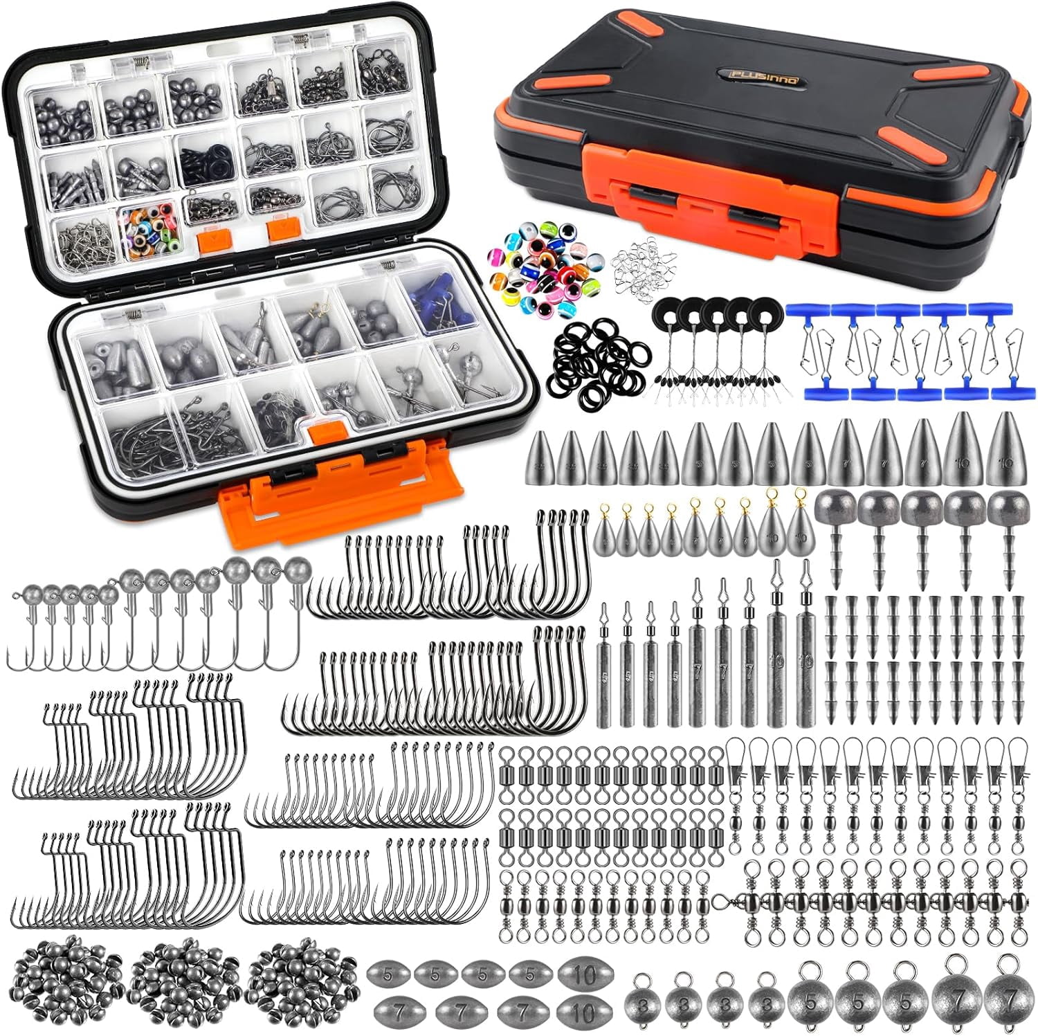 264/397pcs Fishing Accessories Kit, Organized Fishing Tackle Box with Tackle Included, Fishing Hooks, Fishing Weights Sinkers, Swivels, Beads, Fishing Gear Set Equipment for Bass Trout