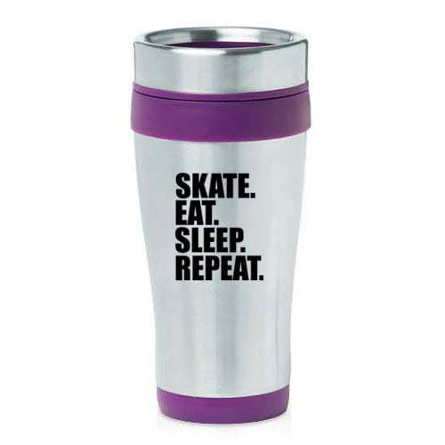 16 oz Insulated Stainless Steel Travel Mug Skate Eat Sleep Repeat Ice Roller Skateboard (Purple) by