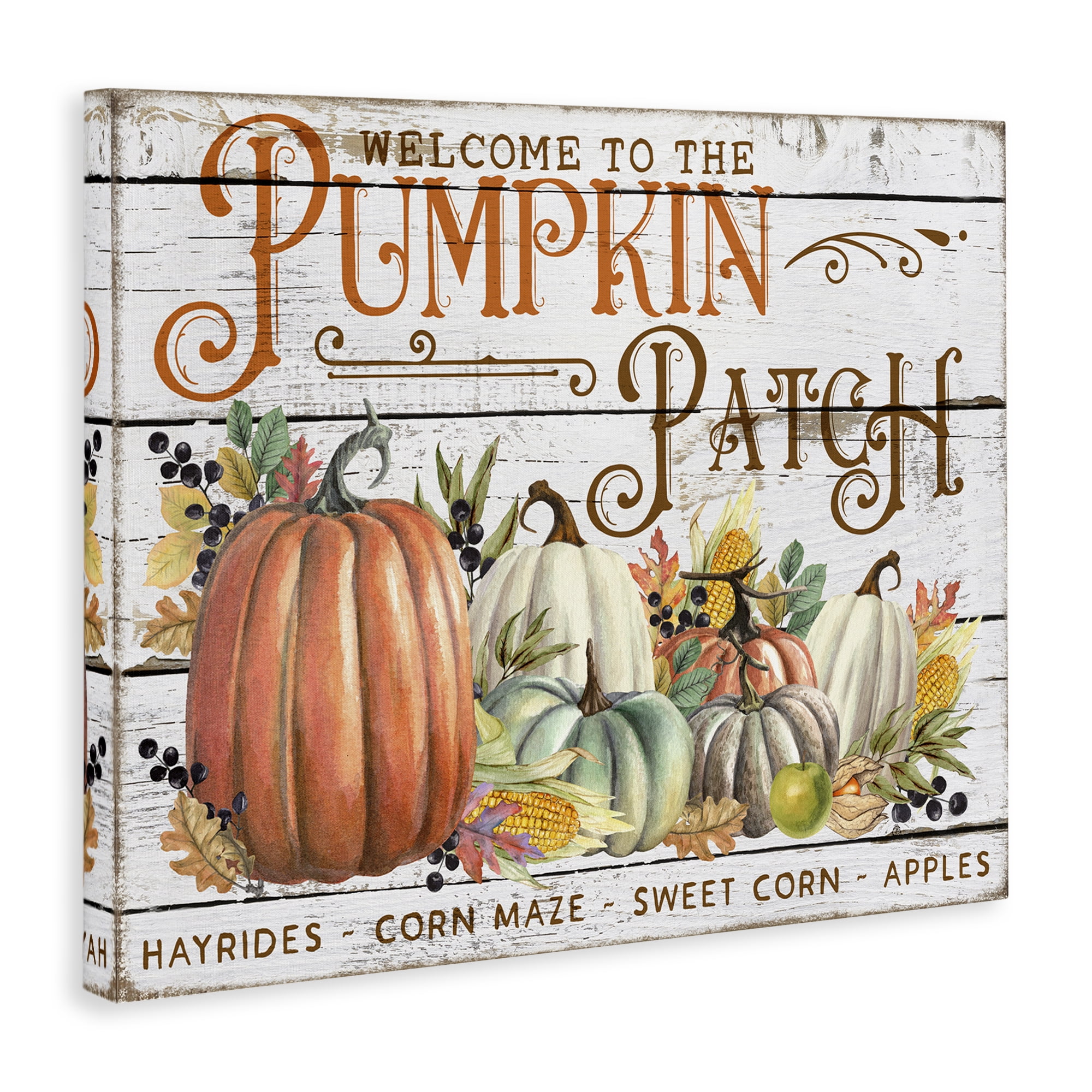 Stupell Industries Welcome Pumpkin Patch Holiday Painting Gallery Wrapped Canvas Art Prints Wall Art, 20 x 16
