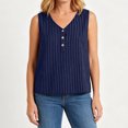 thumbnail image 5 of Hearthz Women's Striped V Neck Womens Sleeveless Shirts 3 Buttons Henley Curved Hem Womens Tank Tops Lightweight Textured Vest, 5 of 7