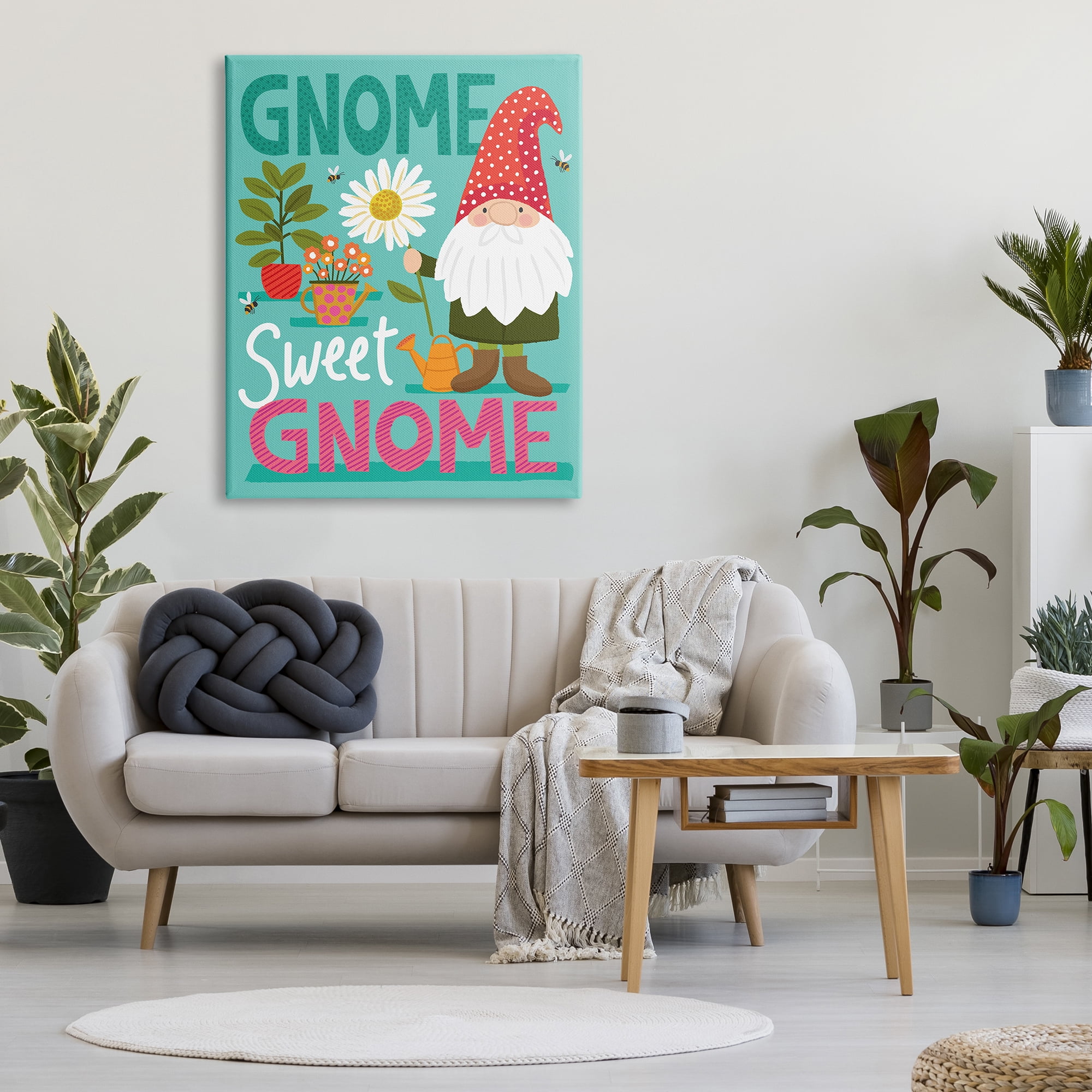 Stupell Industries Gnome Sweet Gnome Pun White Daisy Garden Elf, 36 x 48, Designed by Lisa Whitebutton