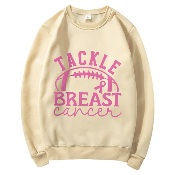 Holzkary Women's Football Game Day Sweatshirt Graphic Print Sunday Long Sleeve Crewneck Fall Pullover Graphic Print Oversized Crewneck Sweatshirts Long Sleeve Pullover for Gameday Hoodies Beige L