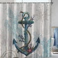 thumbnail image 3 of Nautical Anchor Extra Long Shower Curtain, Farmhouse Retro Wooden Plank Coral Compass Machine Washable Waterproof Fabric for Bathroom Bathtub Decor with Hooks 72Wx84H, 3 of 6