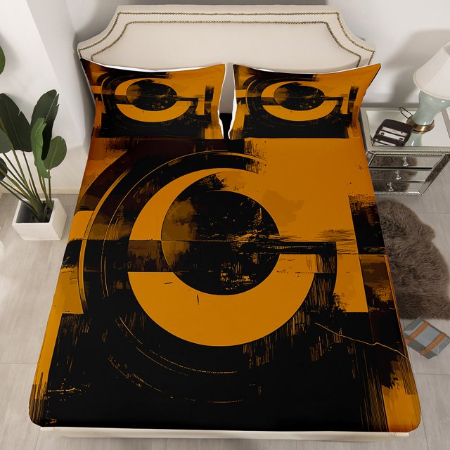 Erosebridal Circle Geometric Fitted Sheet Set Queen, Futuristic Minimalst Bedding Queen Size, Abstract Decor(No Top Sheet)