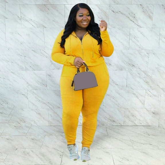 ZAZYULZ Women Long Sleeve Solid Color Hooded Sweatshirt And Pant Tracksuit Sport Suit Hooded Sport Suits Autumn Warm Hoodie Sweatshirts Coat And Long Pant Two Piece Sets(Yellow,Xxxxl)