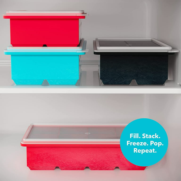 Vremi Stackable Large Ice Cube Trays — Pack of 2 Silicone Trays — 8 Cubes  per Tray — Ideal for Cocktails, Frozen Treats, Soups, Sauces,and Baby Food  — BPA Free with Frost