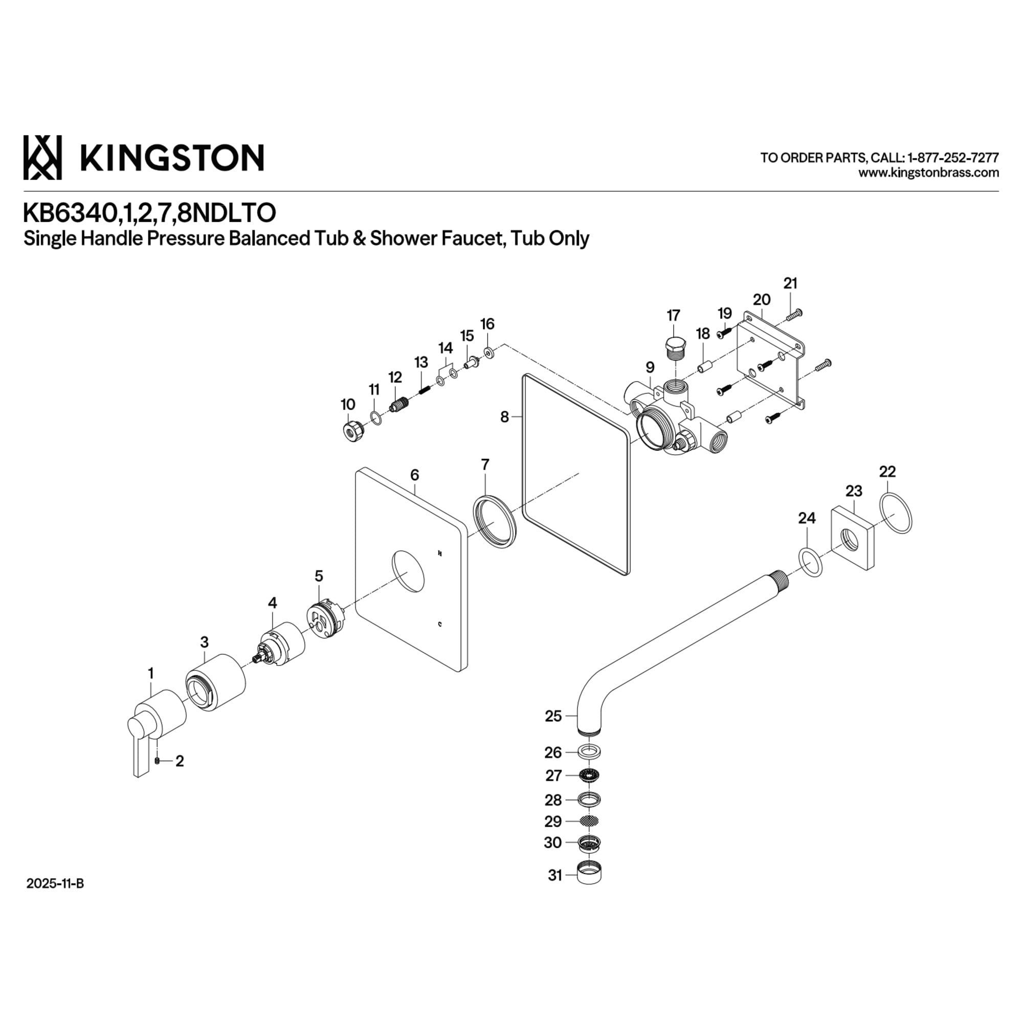 Kingston Brass KB6342NDLTO Nuvofusion Single-Handle Pressure Balanced Tub Faucet in Polished Brass
