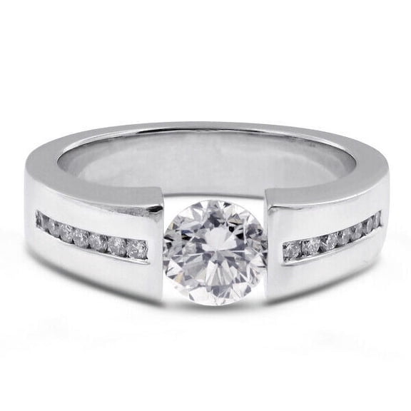Tention Set Ring Channel Set Diamond Ring 2.2 Ct Simulated Diamond 14K White Gold Over