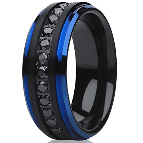 Black Tungsten Wedding Ring,8mm Wedding Ring,Black CZ Tungsten Ring,Anniversary Ring,Engagement Ring,Tungsten Carbide Ring,Blue Ring,Man's Ring, 11.5
