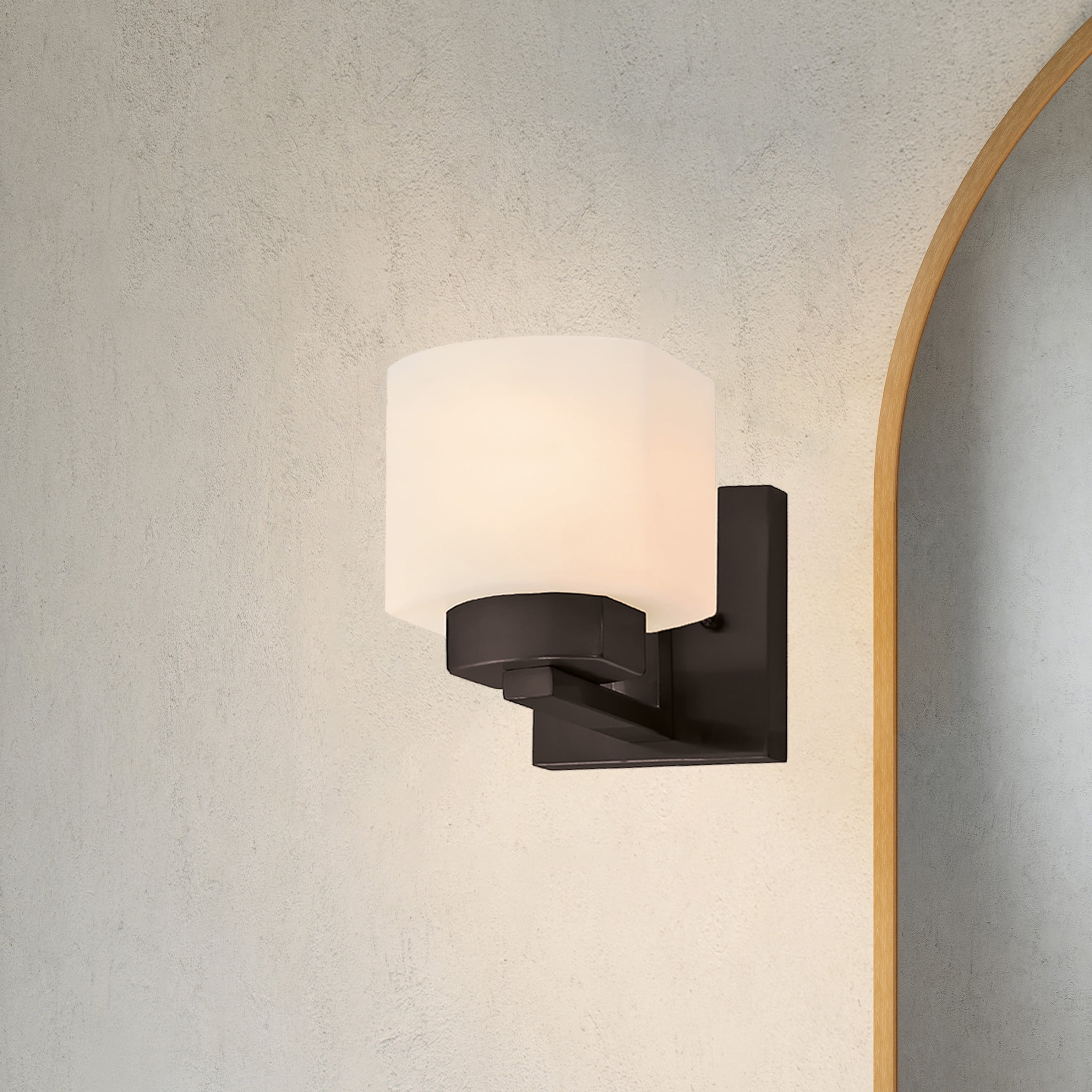 Design House Dove Creek 1-Light Dimmable Wall Light with Frosted Glass, Matte Black