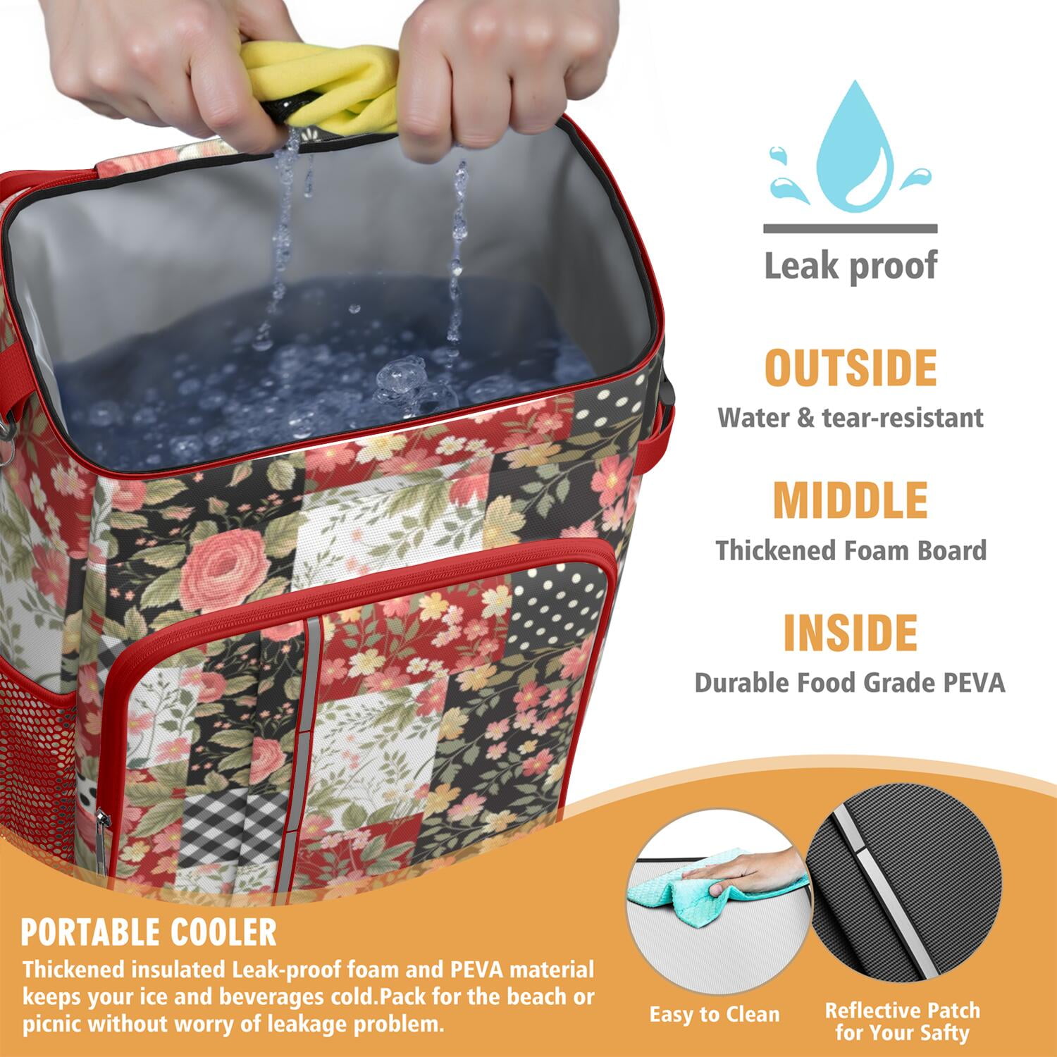 Travel Cooler Bag - Pioneer Flower Floral Print Pattern Camping Beer Cooler Backpack with Bottle Opener- Waterproof Insulated Picnic Backpacks - Cooler Bag for Beach