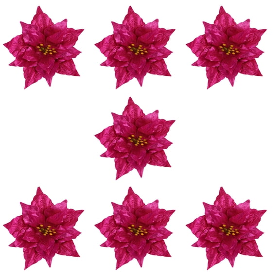 Christmas Flowers Poinsettia Glitter Tree Flower Artificial Decorations Decor Fake Ornaments White Silver Decorative
