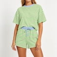 thumbnail image 2 of PRINxy Women's Striped 2 Piece Casual Set, Crew Neck Short Sleeve Tee Elastic Waist Drawstring Shorts Soft Summer Loungewear Army Green XXL, 2 of 6
