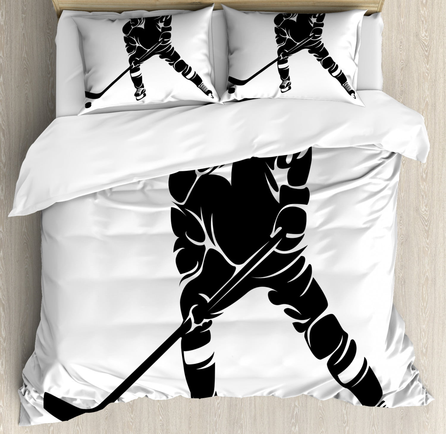 Hockey Duvet Cover Set Abstract Black Silhouette Of A Competitive