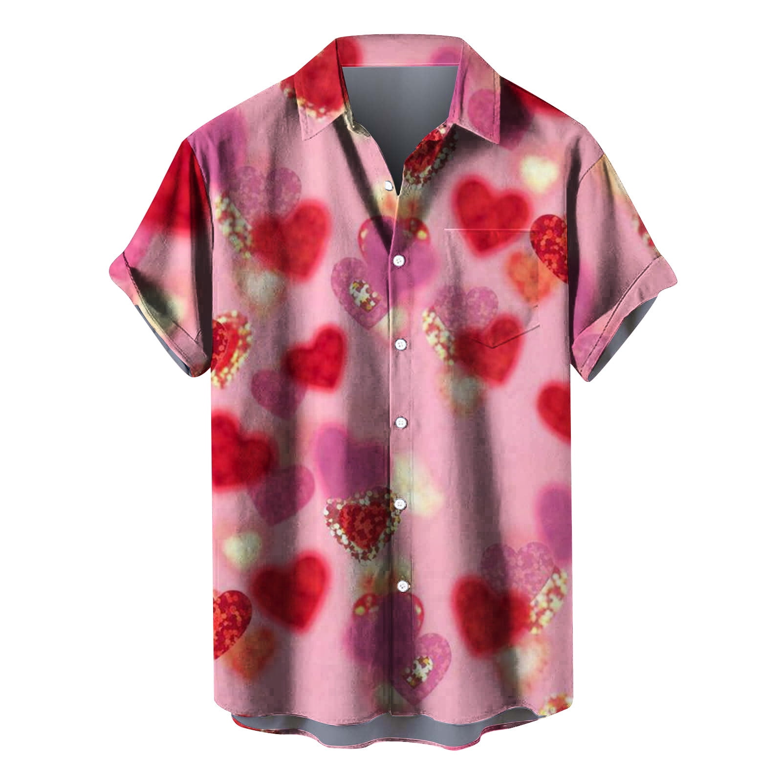 Mens Valentine's Day T Shirts Casual Summer Short Sleeve Button Down