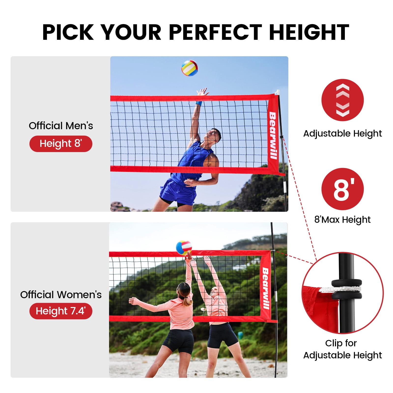 Volleyball Net, 12FT Portable Volleyball Net for Backyard, Freestanding Volley Ball Set Height Adjustable with Carry Bag, Volley Ball Practice Nets Training Equipment for Indoor and Outdoor