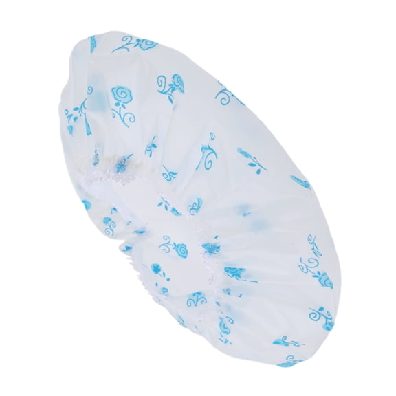 Unique Bargains Women's Floral Pattern Shower Cap 1 Pc Blue